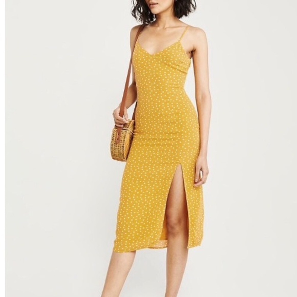 Abercrombie yellow polka dot midi dress
